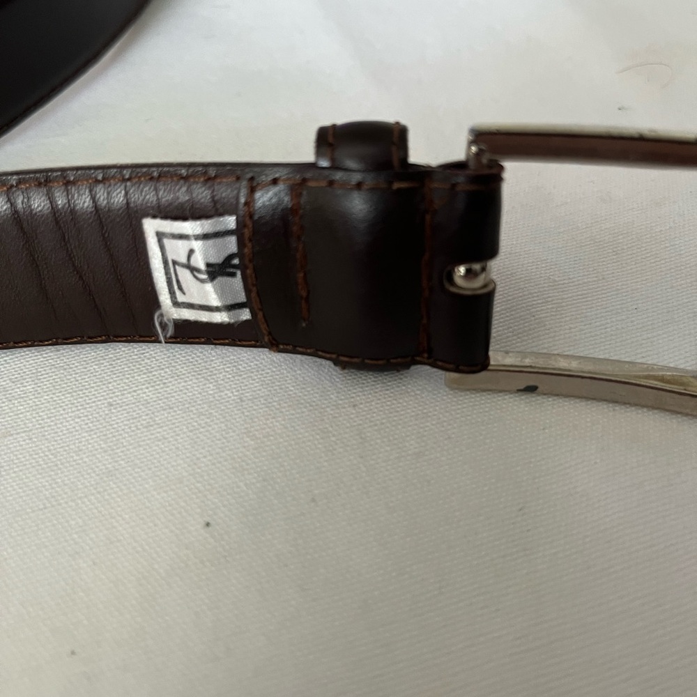 Yves Saint Laurent Brown Leather Men's Belt with Silver Hardware - Picture 7 of 7